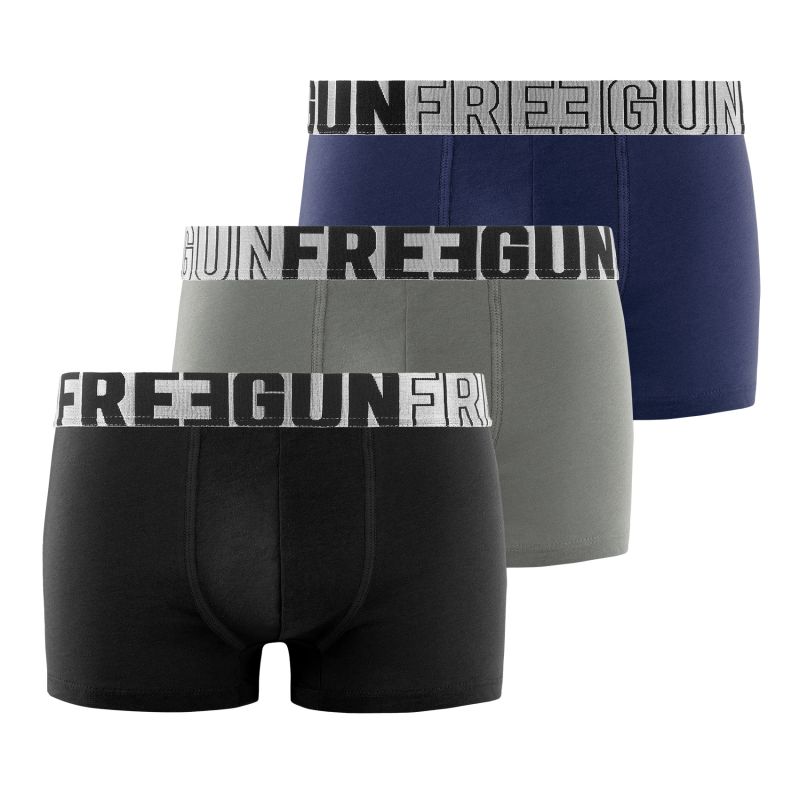 freegun Lot de 3 boxers homme coton noir gris bleu Signature Andrew Freegun