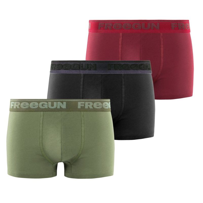 freegun Lot de 3 boxers homme coton noir vert rouge Signature Pablo Freegun