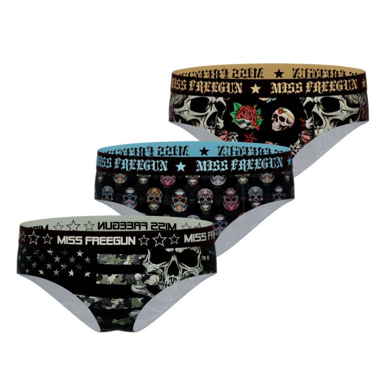 freegun Lot de 3 Boxers Microfibre femme Confort Stretch Imprimé Skull