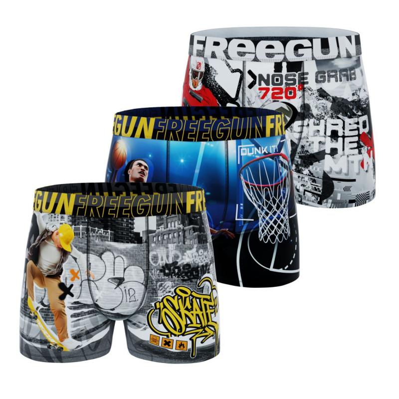 freegun Lot de 3 Boxers Microfibre Garcon Confort Respirant Stretch Imprimé Sport Garantie 2 ans