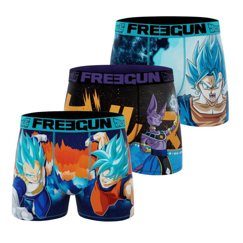 freegun Lot de 3 Boxers Microfibre garcon Dragon Ball Super Goku Vegeta Vegetto Beerus Imprimé