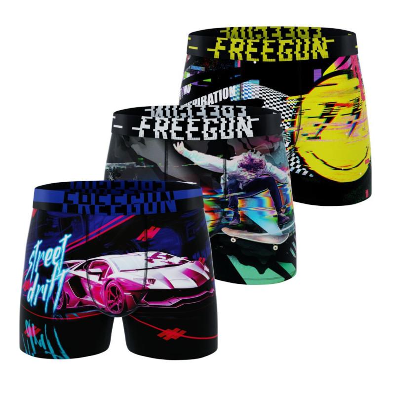freegun Lot de 3 Boxers Microfibre garcon Imprimé Emotik Garantie 2 ans