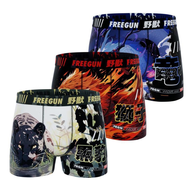 freegun Lot de 3 Boxers Microfibre homme Confort Stretch Imprimé Animals Garantie 2 ans
