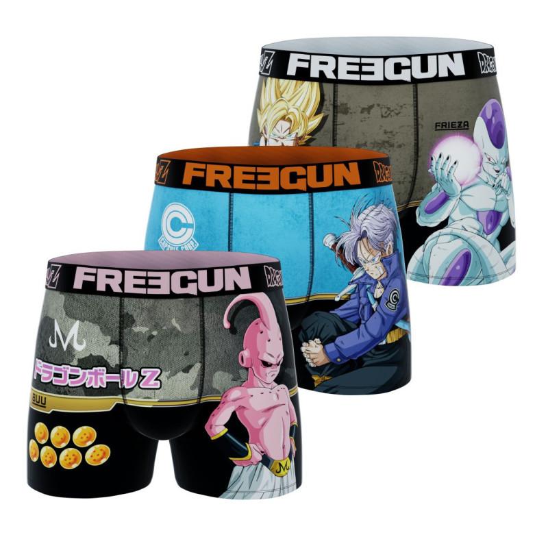 freegun Lot de 3 Boxers Microfibre homme Dragon Ball Z Goku Buu Freezer Trunks Imprimé
