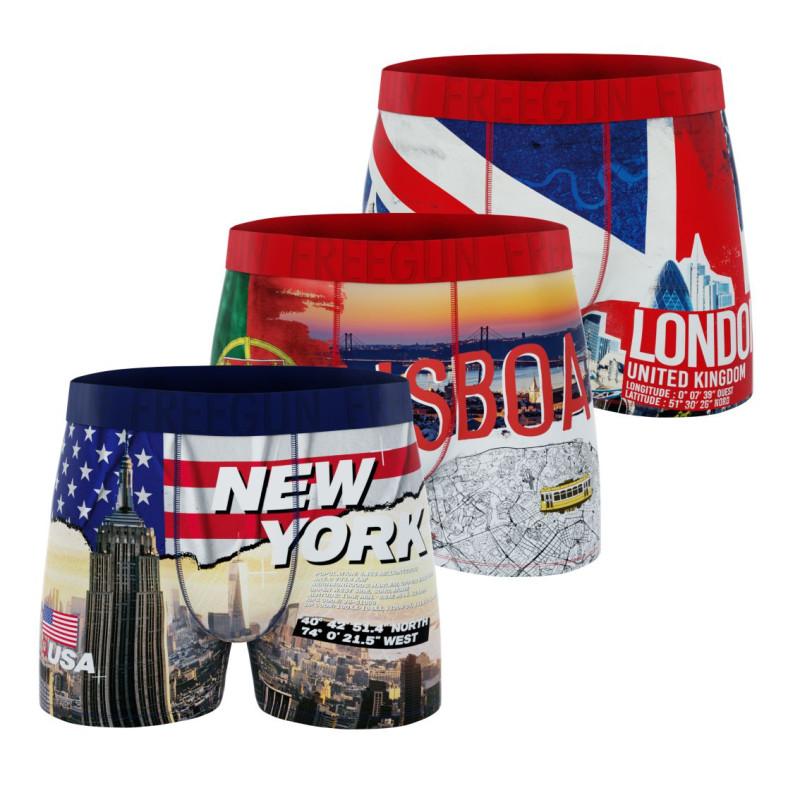 freegun Lot de 3 Boxers Microfibre homme Imprimé Landscape Garantie 2 ans