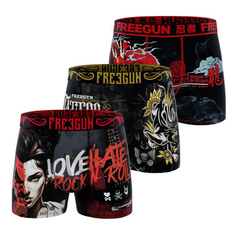 freegun Lot de 3 Boxers Microfibre homme Imprimé Skull Garantie 2 ans