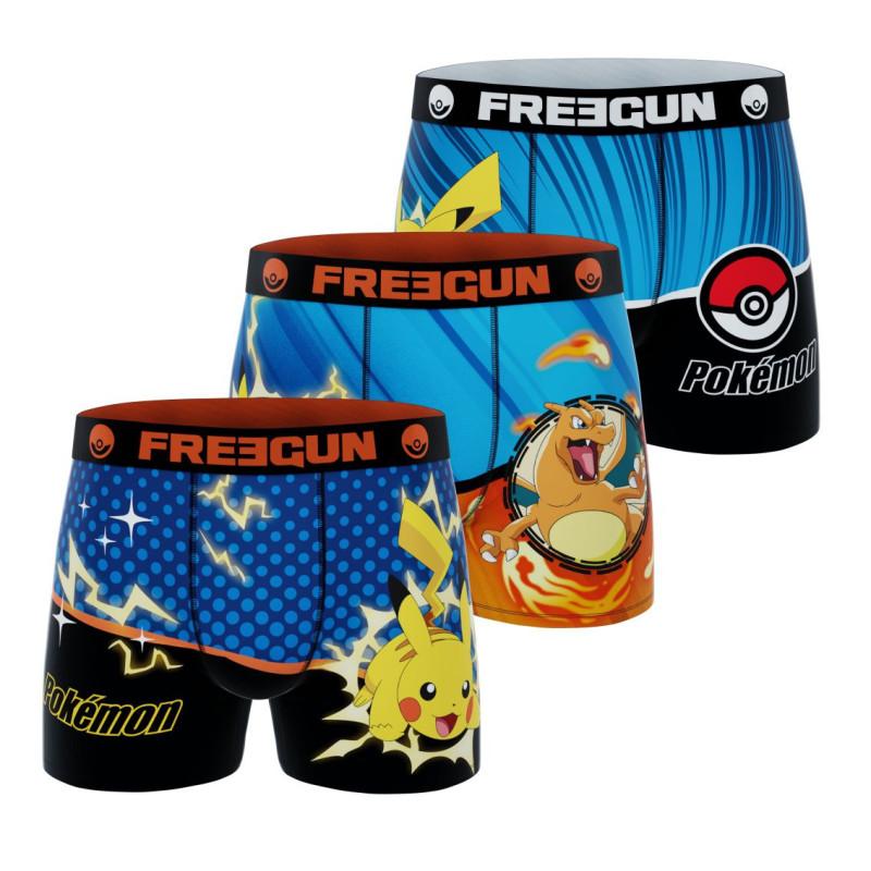 freegun Lot de 3 Boxers Microfibre homme Pokemon Pikachu Dracaufeu Imprimé