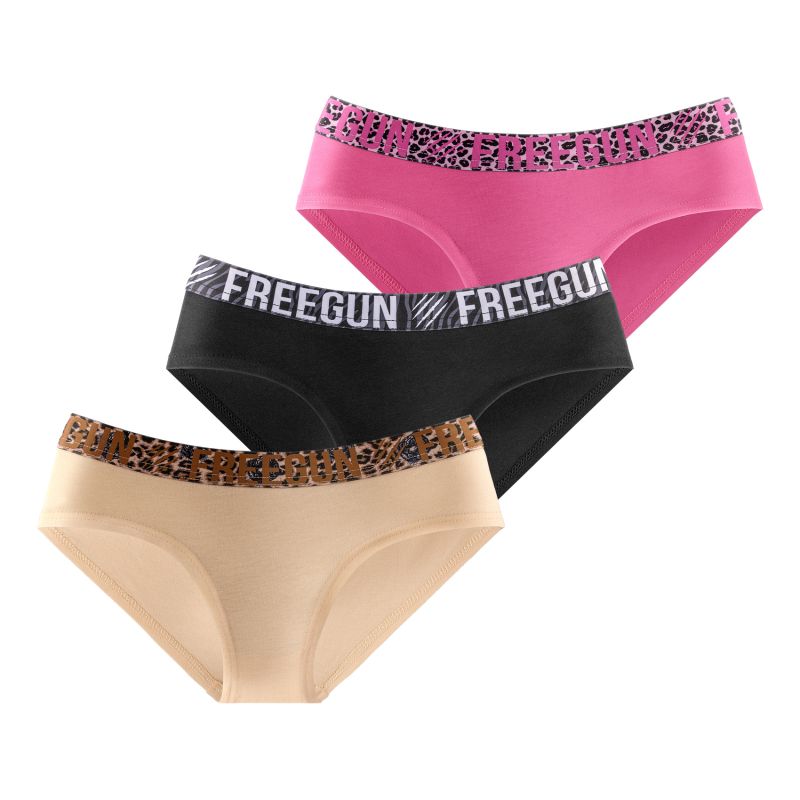 freegun Lot de 3 Culottes Noir Rose Beige Coton femme Stretch freegun Lot de 3 Culottes Noir Rose Beige Coton femme Stretch
