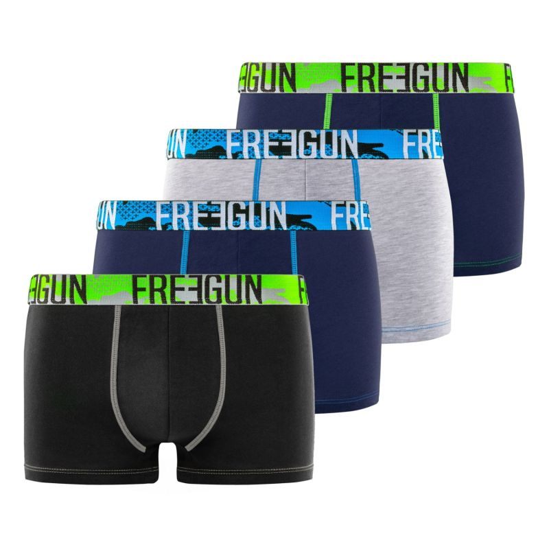 freegun Lot de 4 Boxers Coton homme Bleu/Gris/Blanc/Bleu Marine/Vert