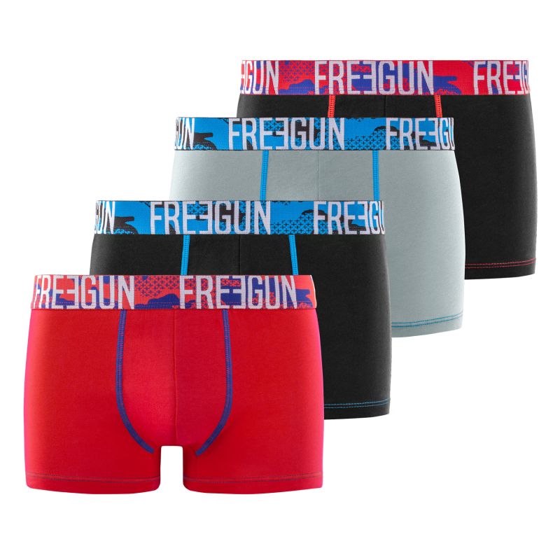 freegun Lot de 4 Boxers Homme Coton Noir Gris Rouge Stretch