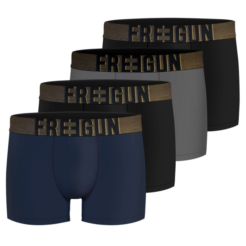 freegun Lot de 4 Boxers homme microfibre noir gris bleu Soft Touch Signature Karl