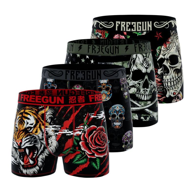 freegun Lot de 4 Boxers Microfibre garcon Confort Respirant Stretch Imprimé Rock Skull Garantie 2 ans
