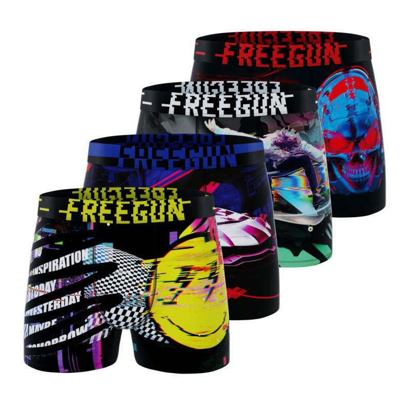 freegun Lot de 4 Boxers Microfibre homme Imprimé Emotik Garantie 2 ans