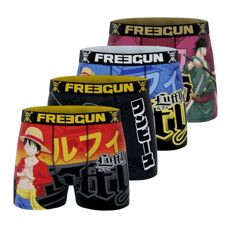 freegun Lot de 4 Boxers Microfibre homme One Piece Luffy Roronoa Zoro Imprimé