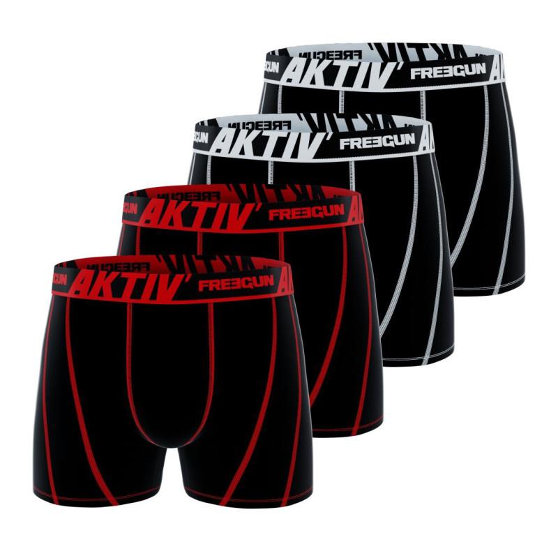 freegun Lot de 4 Boxers sport Coton noir Homme Confort et Respirant| FREEGUN Aktiv'