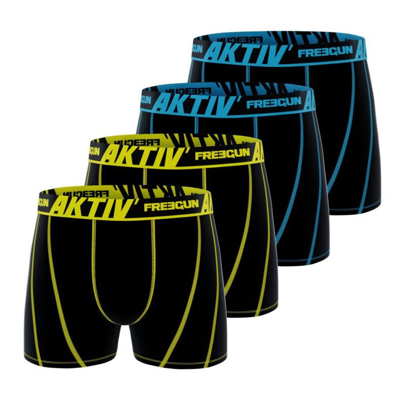 freegun Lot de 4 Boxers sport Coton noir Homme Confort Respirant| FREEGUN Aktiv'