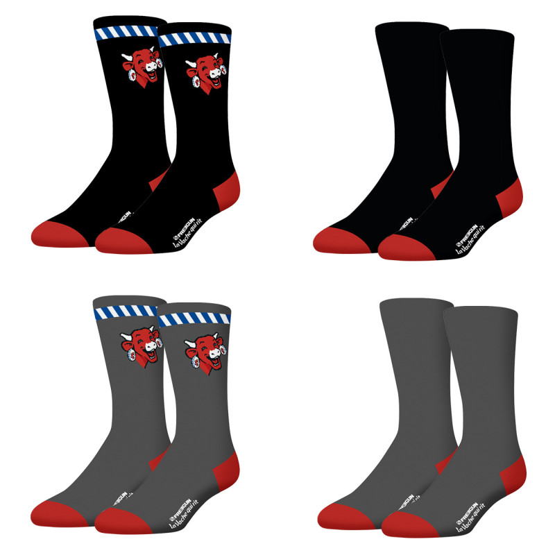 freegun Lot de 4 paires de chaussettes de ville noir gris homme La Vache Qui Rit Freegun