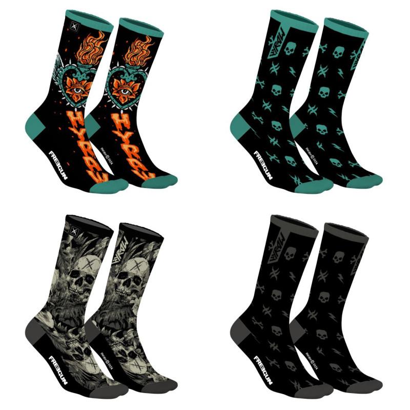 freegun Lot de 4 Paires de Chaussettes homme Tennis Hyraw Imprimé A - Freegun