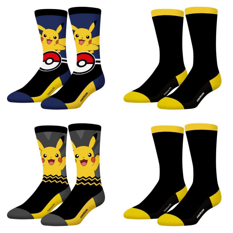 freegun Lot de 4 Paires de Chaussettes homme Tennis Pokemon Pikachu Imprimé - Freegun