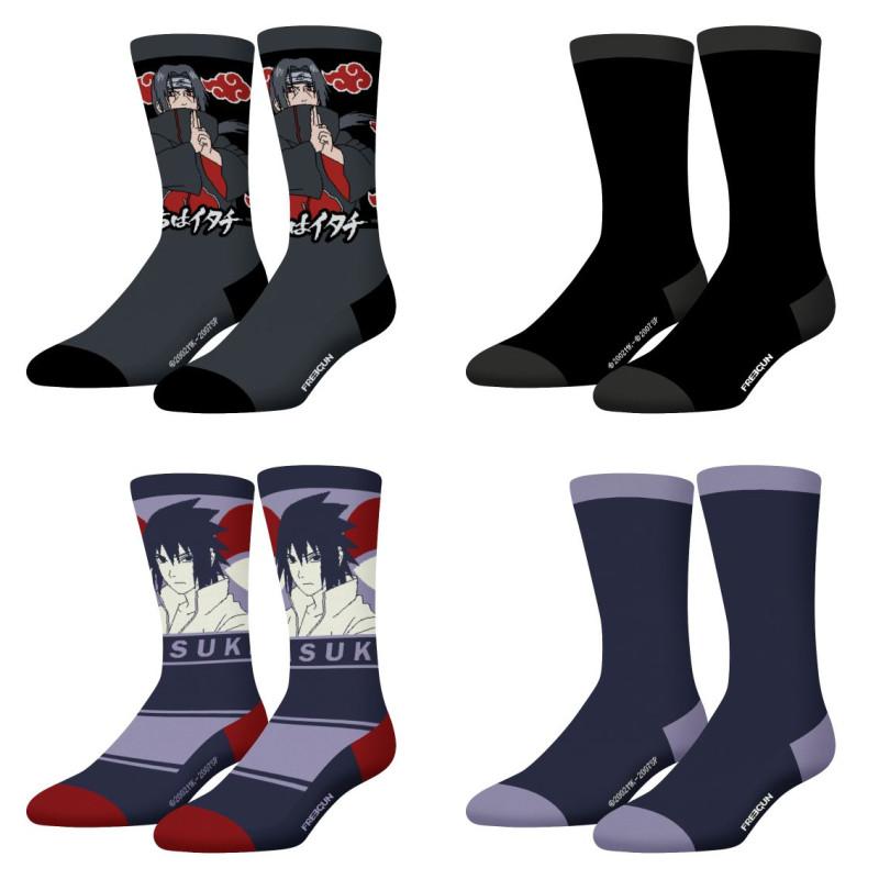 freegun Lot de 4 Paires de Chaussettes Tennis homme Imprimé Naruto Shippuden Sasuke Itachi - Freegun