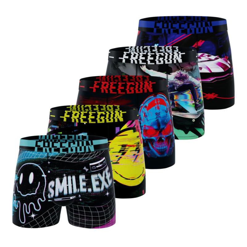 freegun Lot de 5 Boxers Microfibre homme Imprimé Emotik Garantie 2 ans