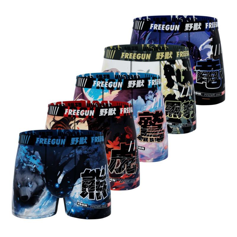 freegun Lot de 5 Boxers Microfibre homme Stretch Imprimé Animals Garantie 2 ans