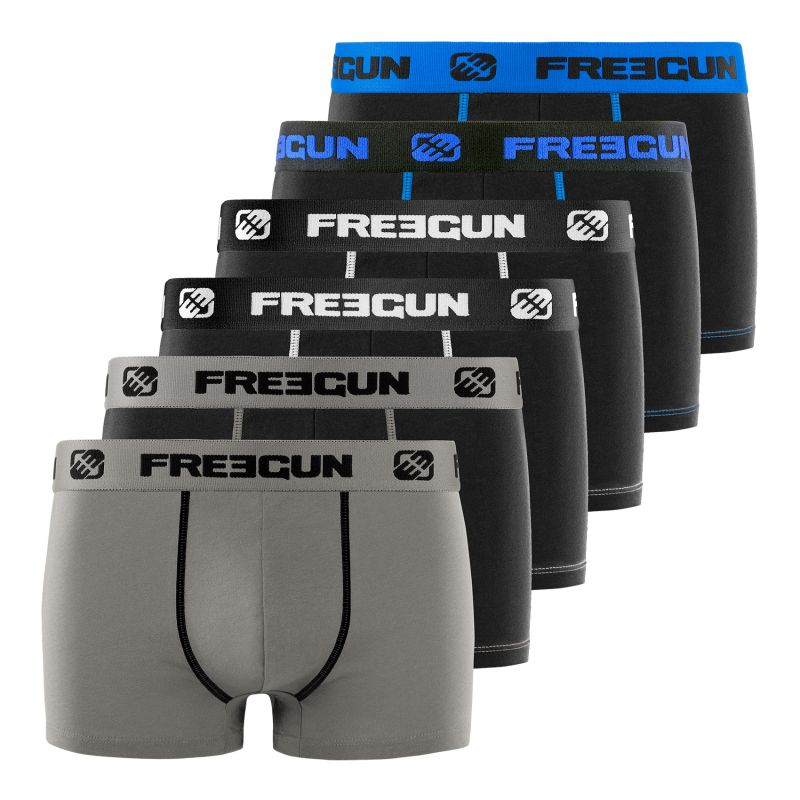 freegun Lot de 6 Boxers Noir Gris Bleu Coton Garcon Uni freegun Lot de 6 Boxers Noir Gris Bleu Coton Garcon Uni
