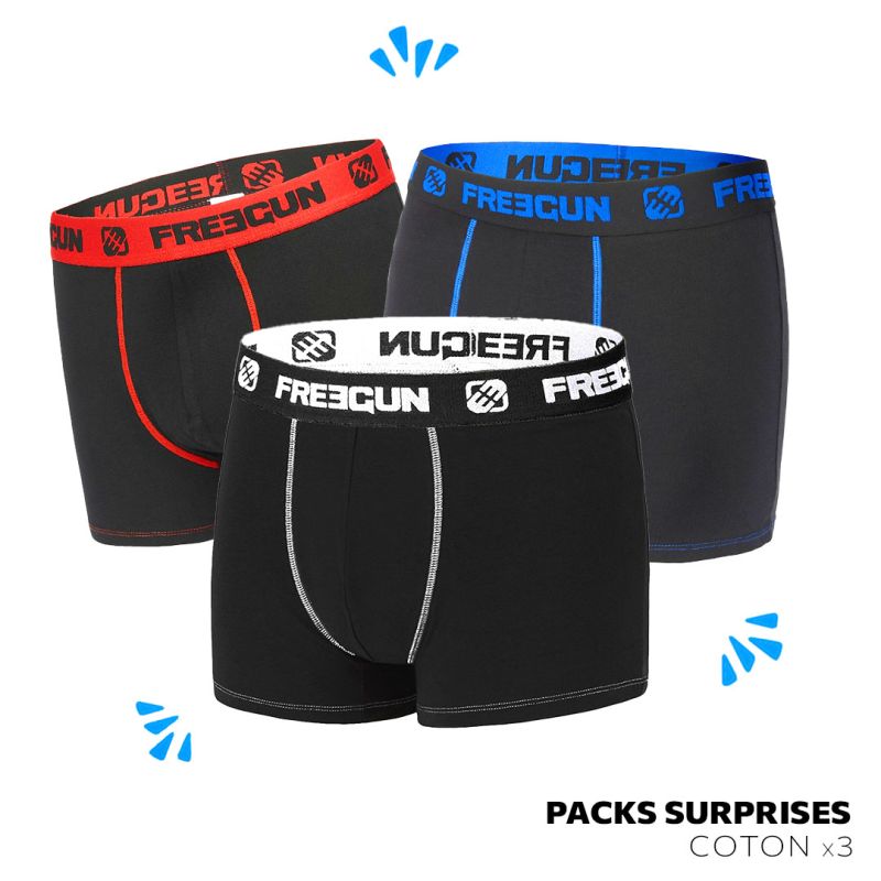 freegun Pack Surprise de 3 Boxers Freegun coton homme