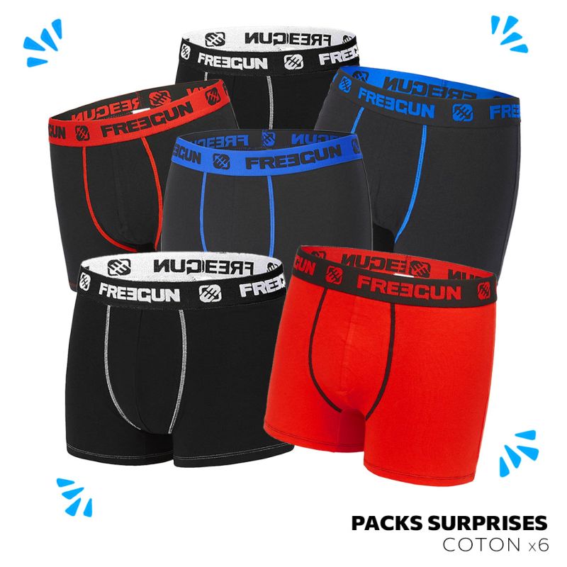 freegun Pack Surprise de 6 Boxers Freegun coton homme