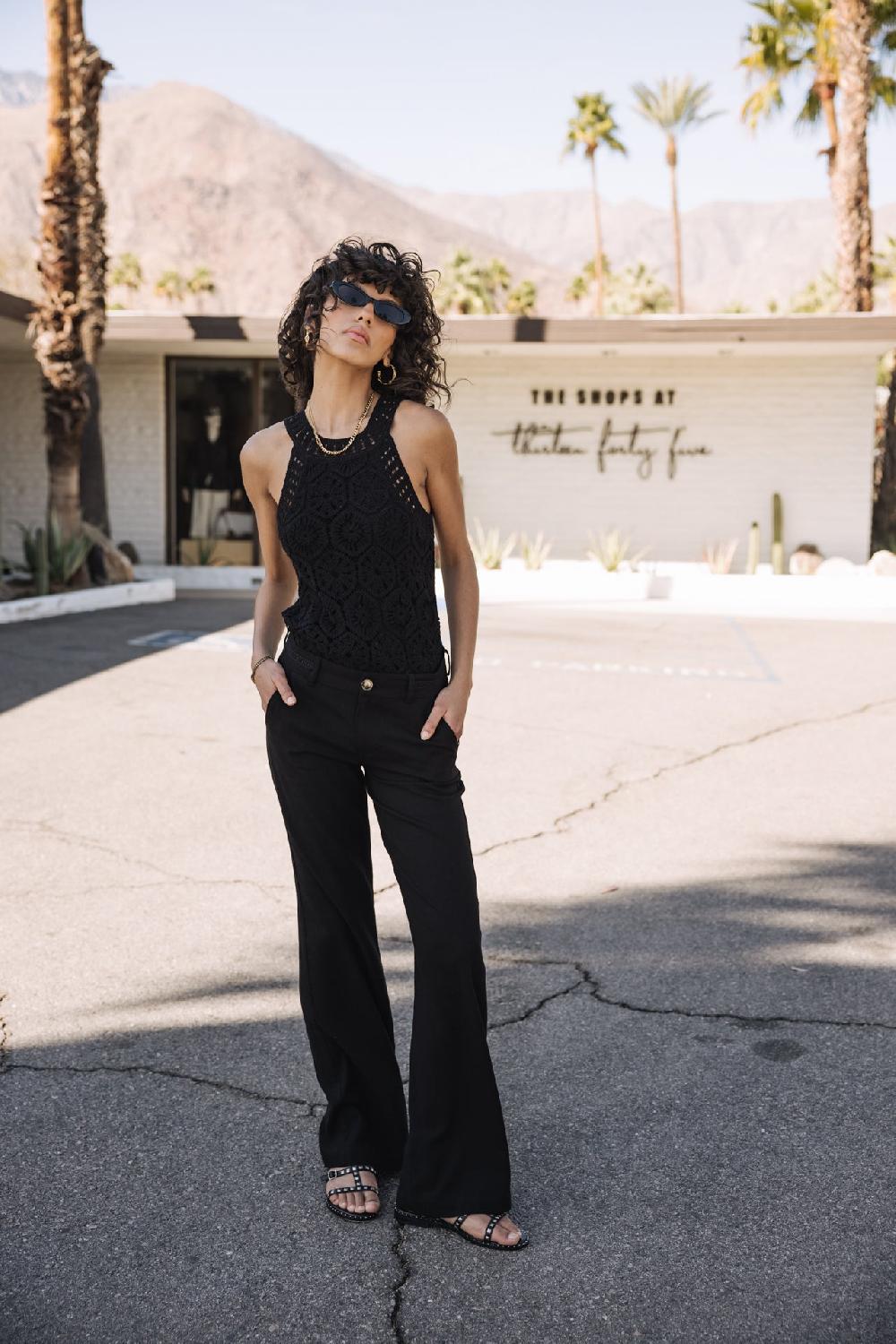 Freeman T. Porter Agatha Plain Linen Pantalon Large En Lin Femme Black