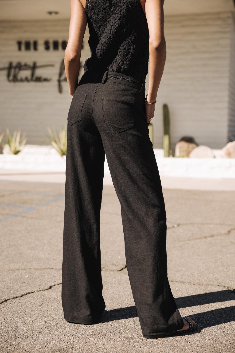 Freeman T. Porter Agatha Plain Linen Pantalon Large En Lin Femme Black