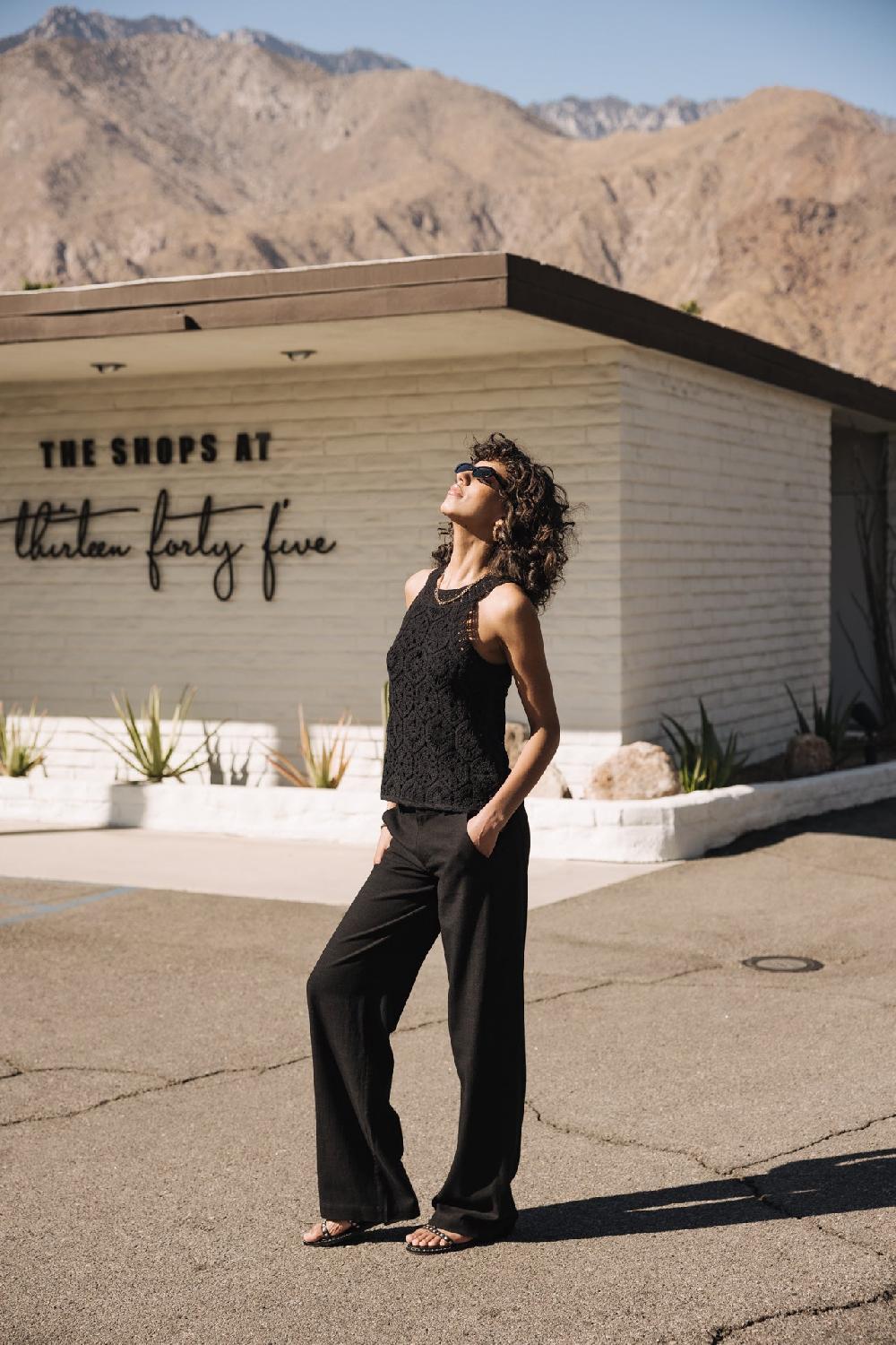 freeman t. porter Agatha Plain Linen Pantalon large en lin Femme black