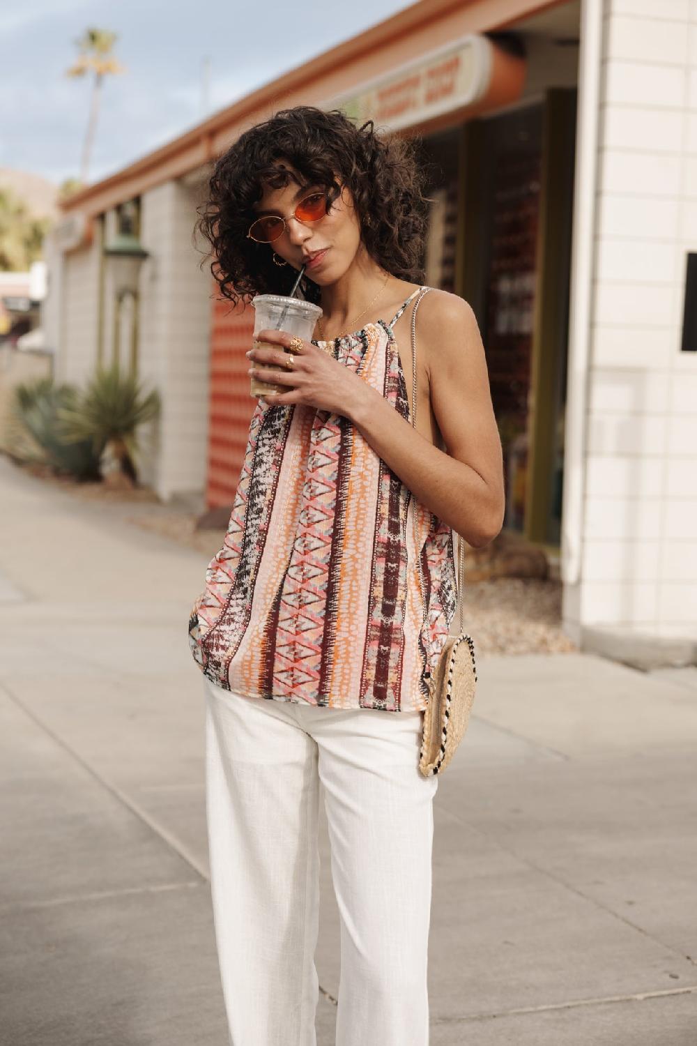 Freeman T. Porter Agatha Plain Linen Pantalon Large En Lin Femme Bright White