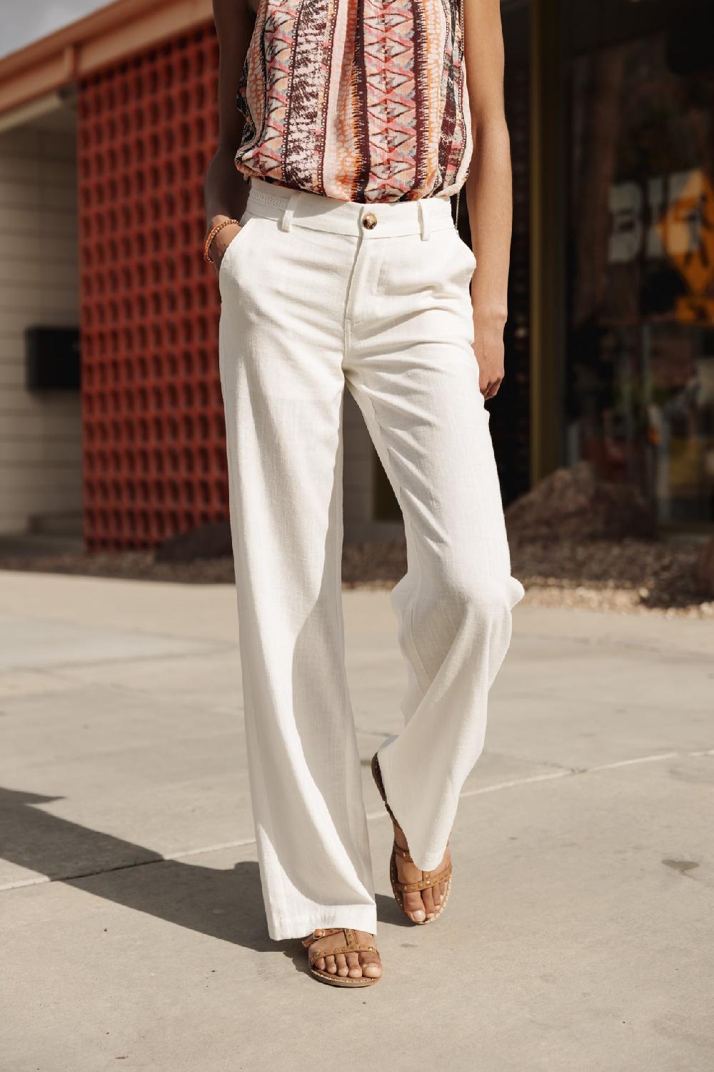 freeman t. porter Agatha Plain Linen Pantalon large en lin Femme bright white