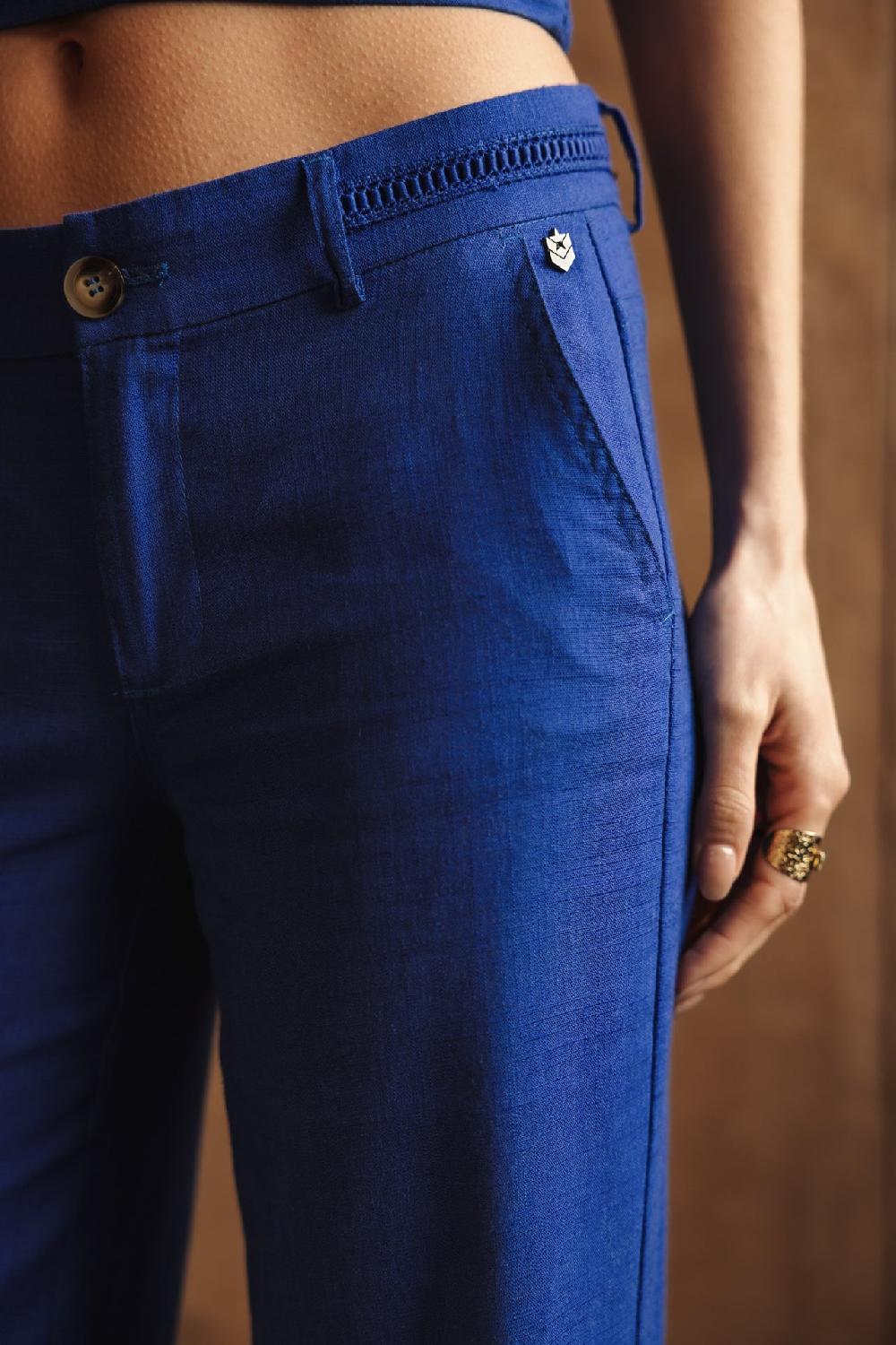 Freeman T. Porter Agatha Plain Linen Pantalon Large En Lin Femme Dazzling Blue
