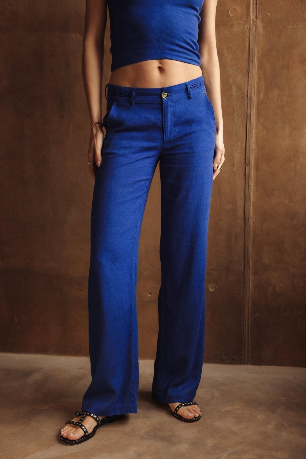 freeman t. porter Agatha Plain Linen Pantalon large en lin Femme dazzling blue