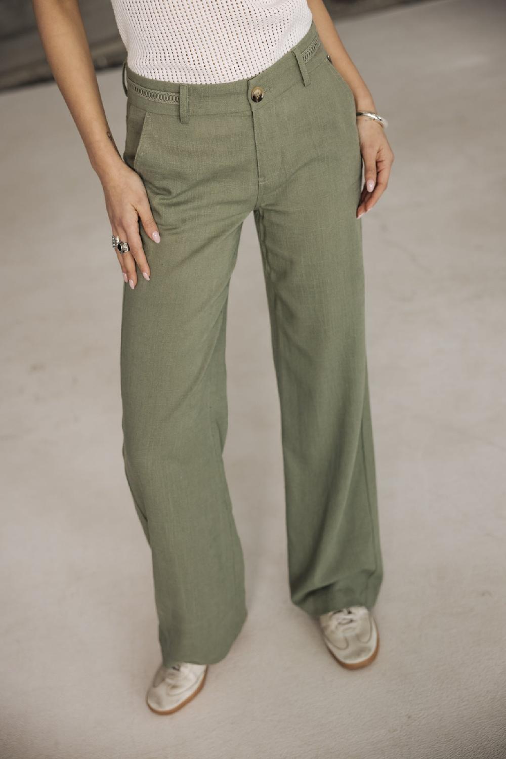 freeman t. porter Agatha Plain Linen Pantalon large en lin Femme deep lichen green