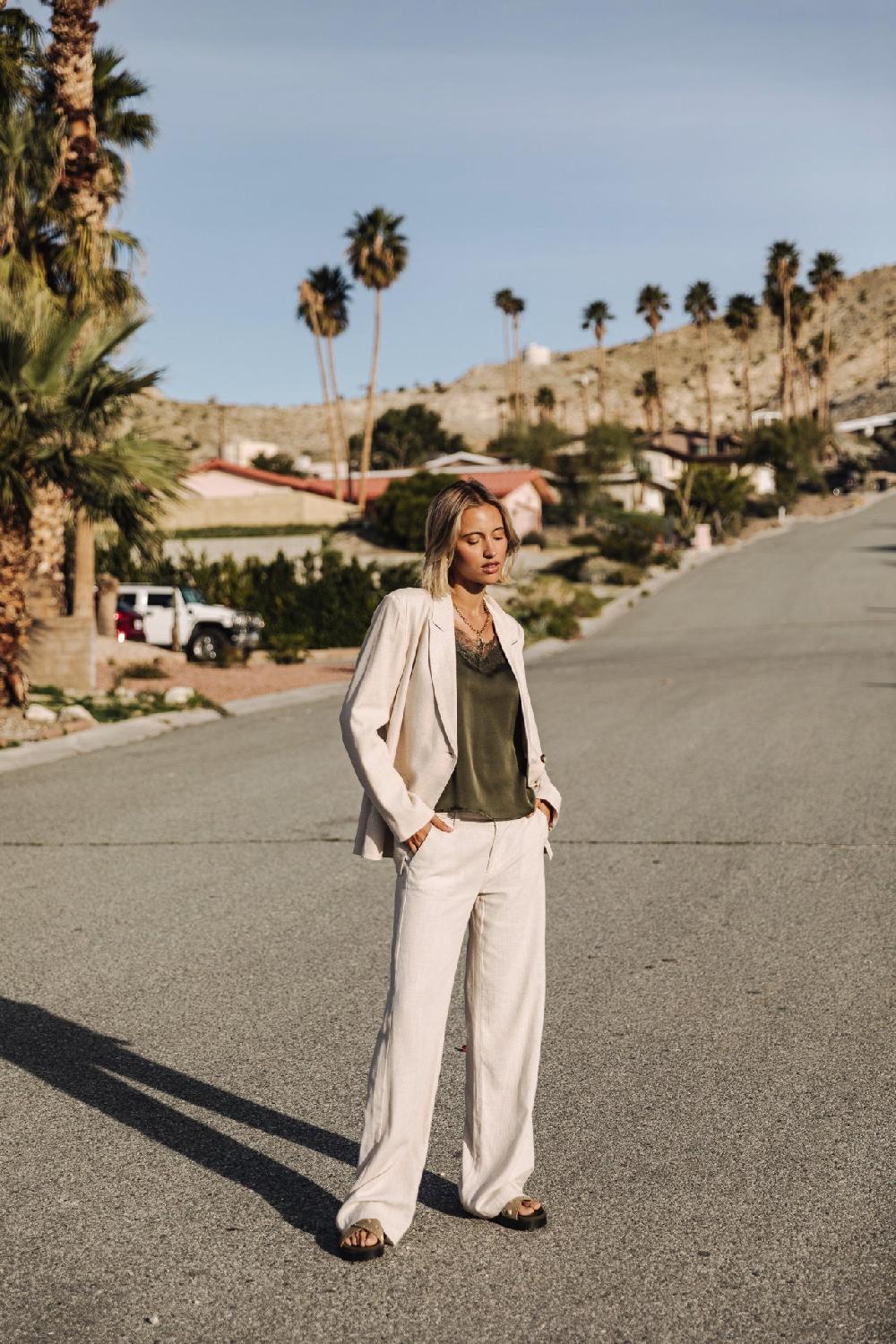 Freeman T. Porter Agatha Plain Linen Pantalon Large En Lin Femme Simply Taupe