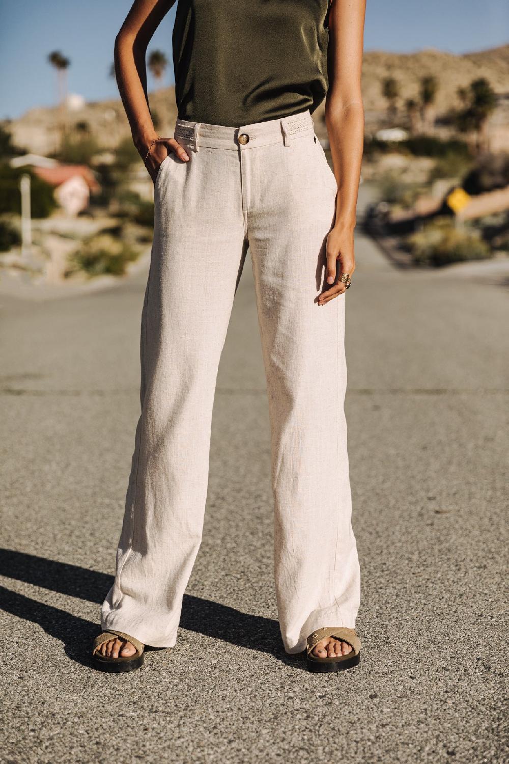 freeman t. porter Agatha Plain Linen Pantalon large en lin Femme simply taupe