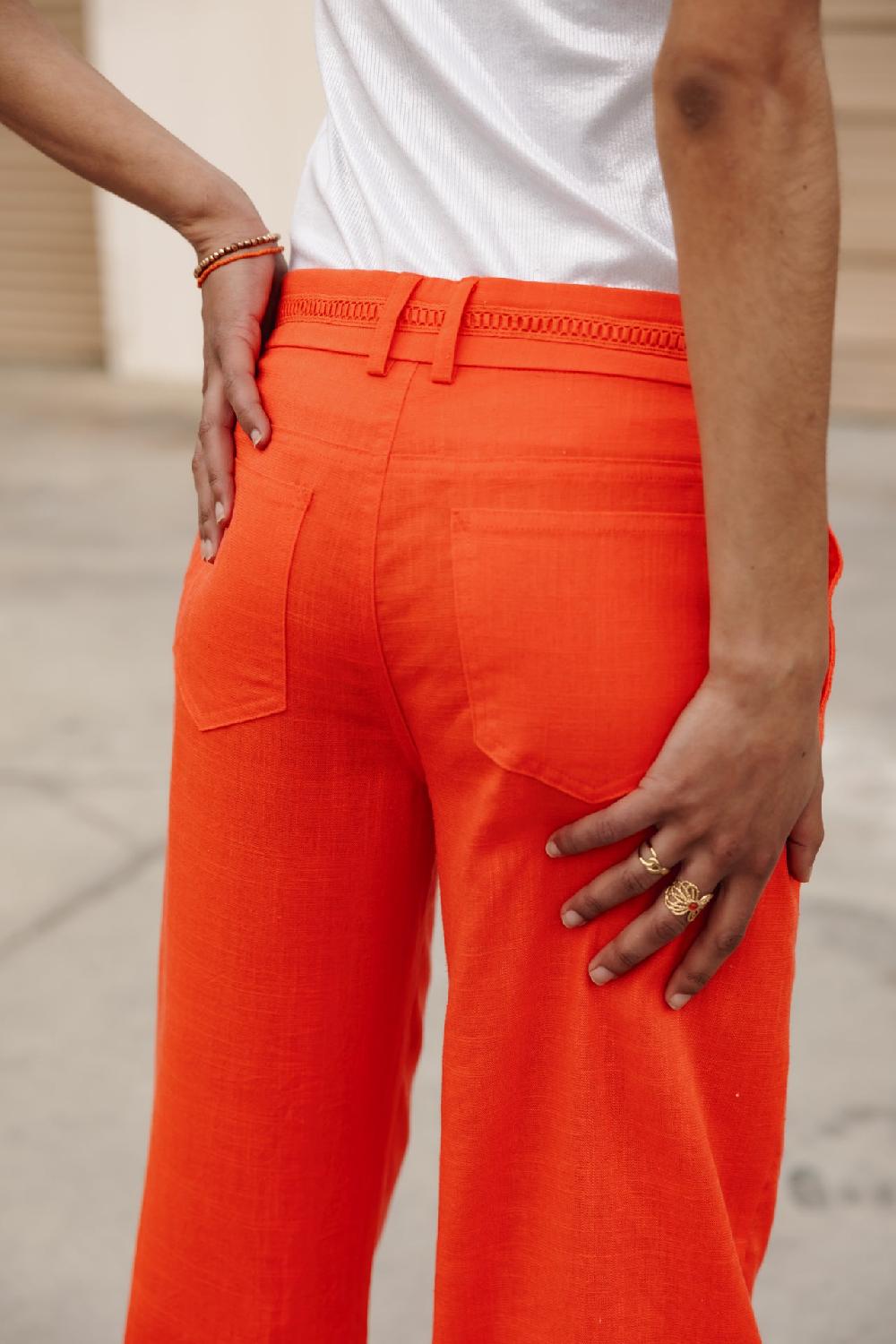 Freeman T. Porter Agatha Plain Linen Pantalon Large En Lin Femme Tigerlily