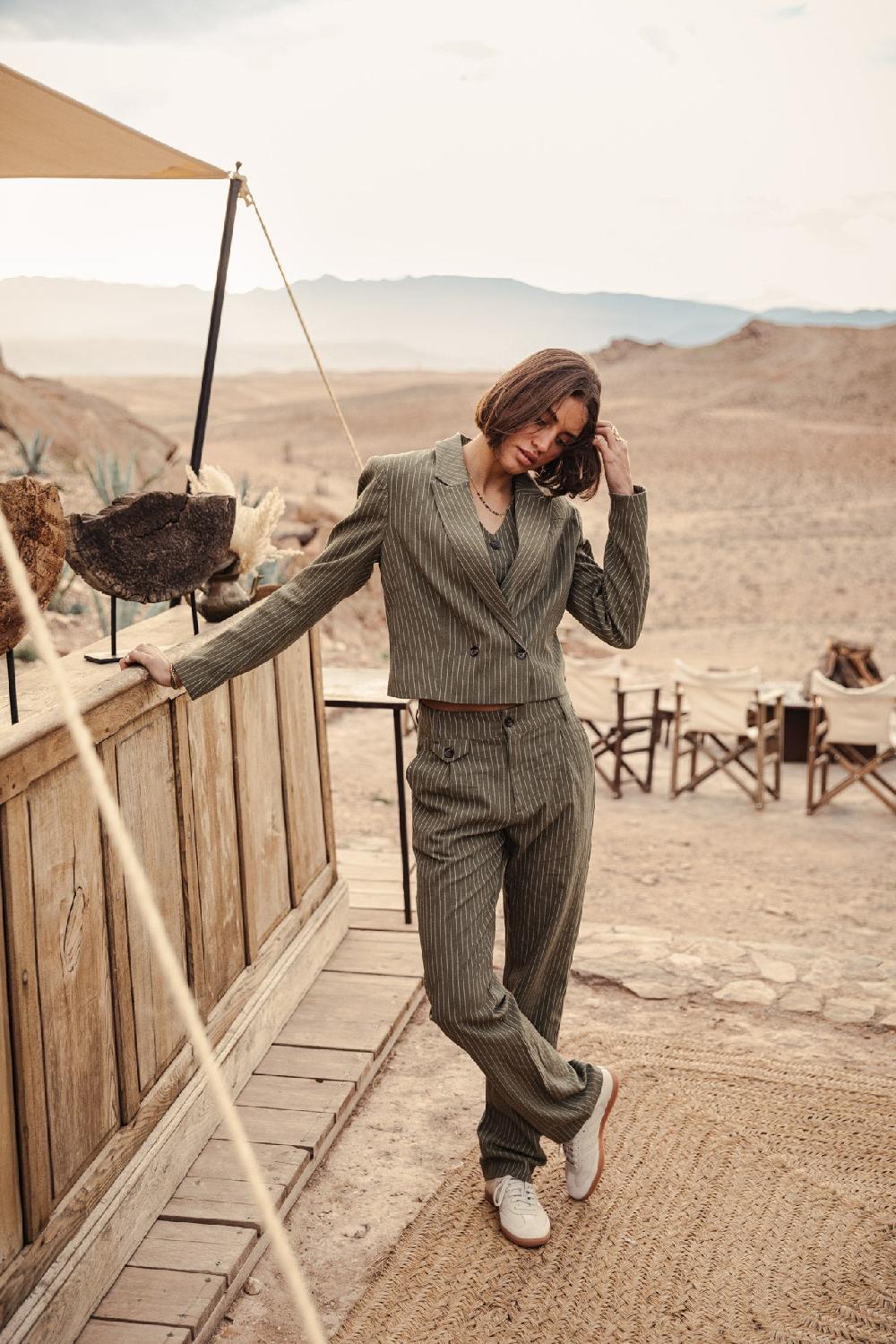 Freeman T. Porter Alba Corsaire Pantalon Taille Haute Femme Olivine