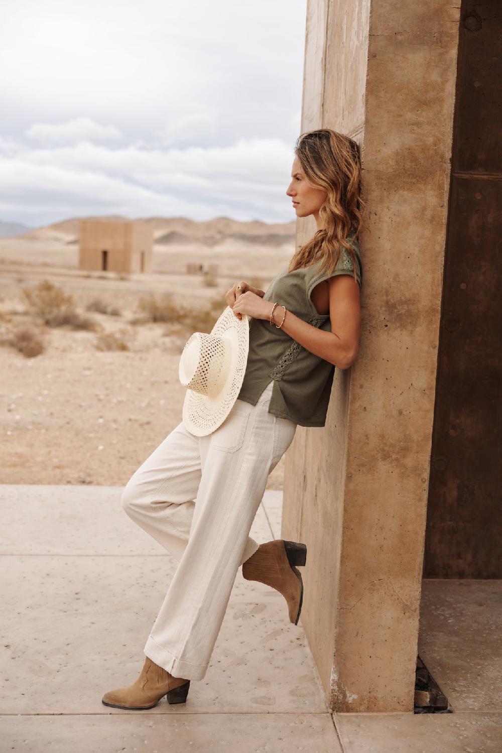 Freeman T. Porter Alice Palmae Pantalon Cropped Large à Revers Femme Egret