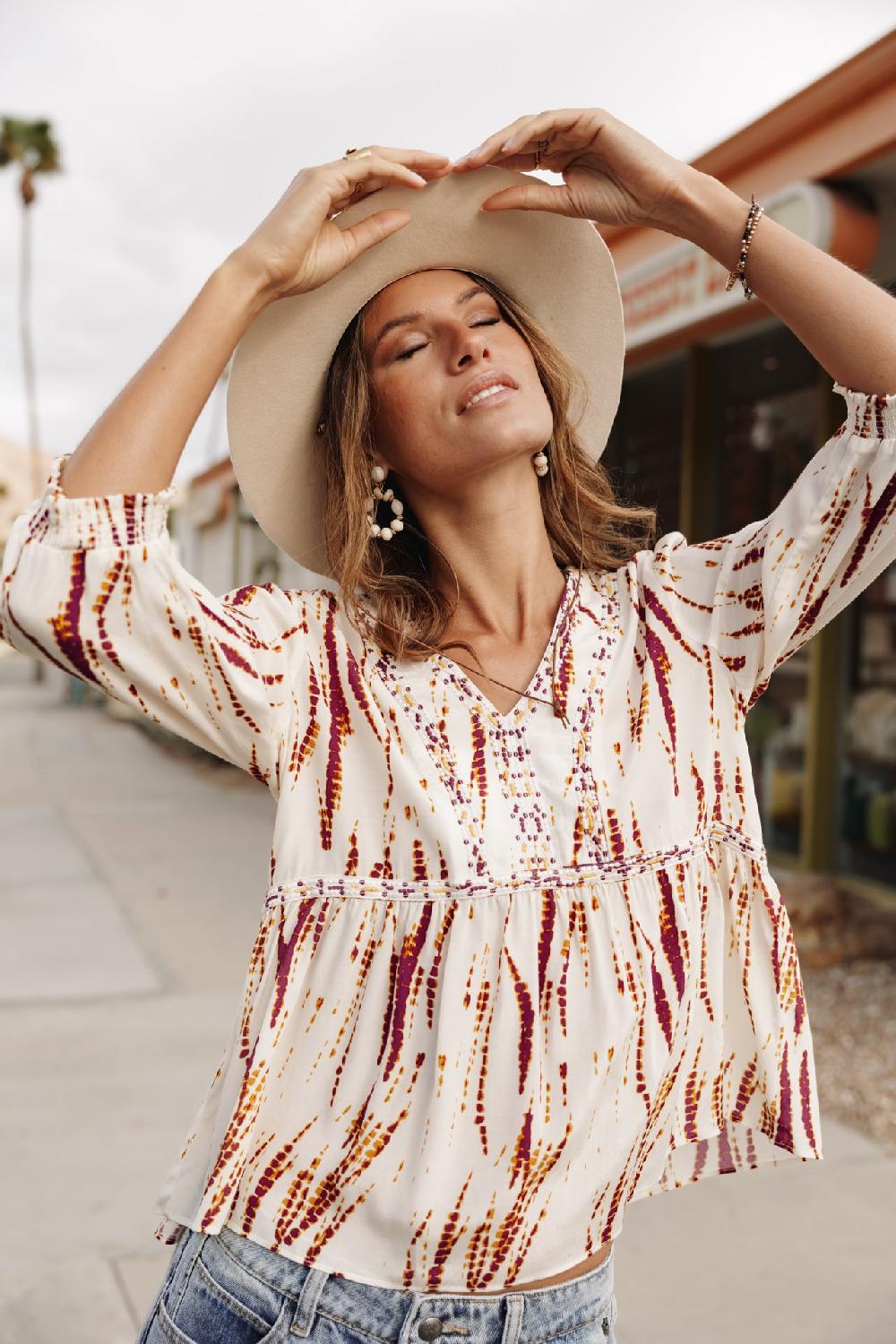 Freeman T. Porter Anile Desert Tie & Dye Blouse Fluide Femme Egret