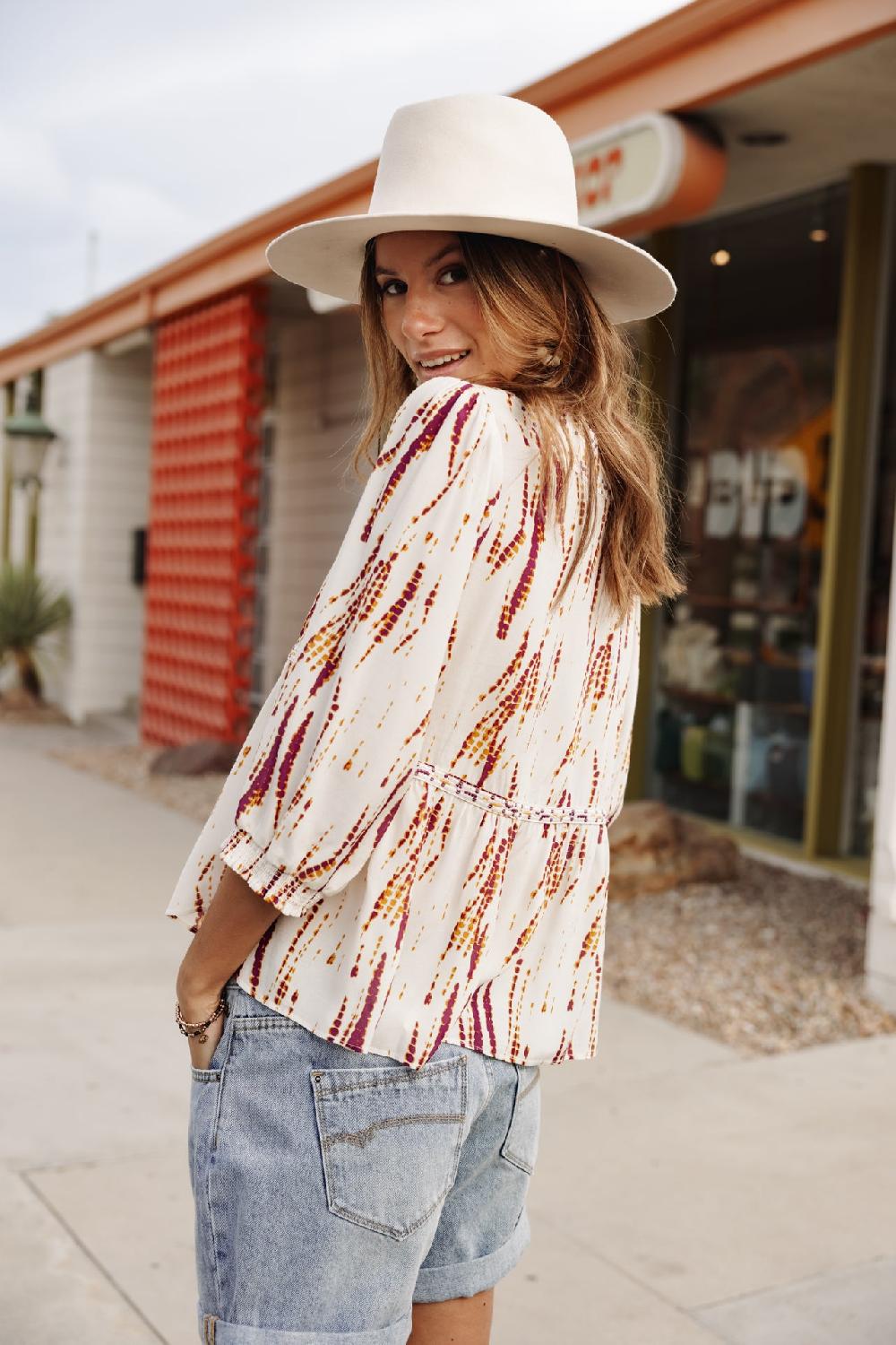 Freeman T. Porter Anile Desert Tie & Dye Blouse Fluide Femme Egret