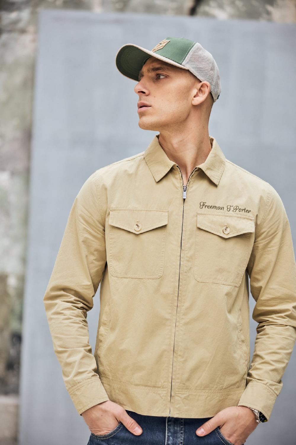 freeman t. porter Antonio Trek Veste avec broderie et patch Homme farm beige