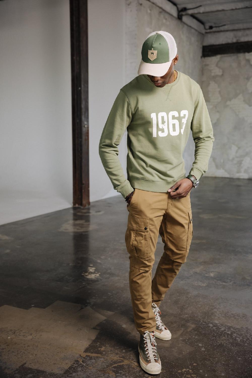 Freeman T. Porter Baton 1963 Sweat Col Rond Homme Dusty Olive