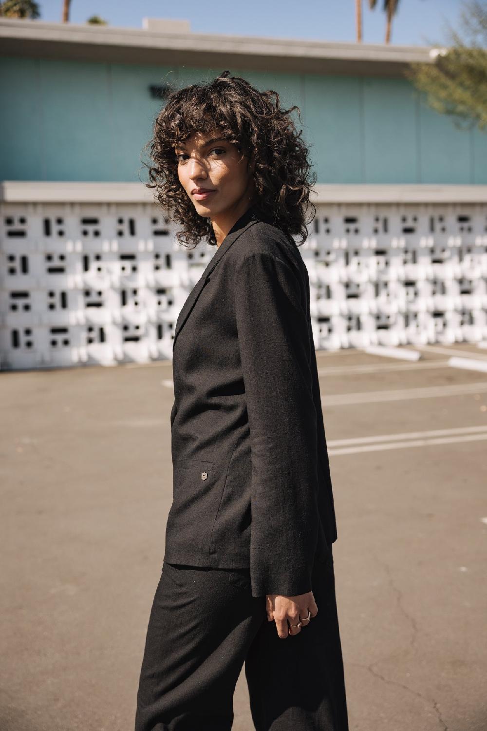 Freeman T. Porter Bernie Plain Linen Blazer Droit En Lin Femme Black