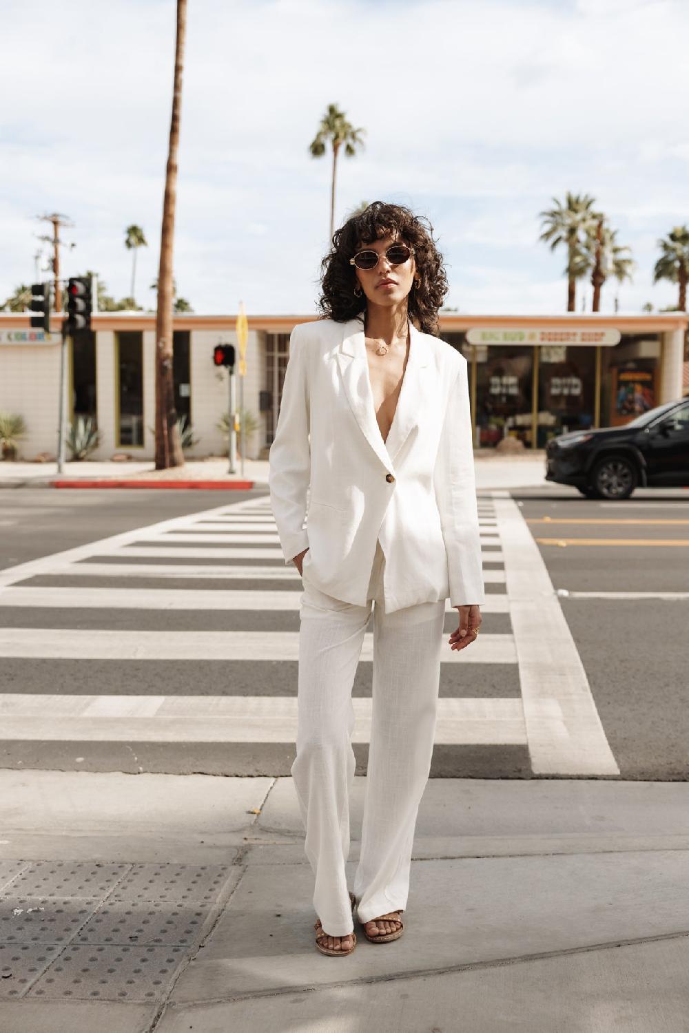 Freeman T. Porter Bernie Plain Linen Blazer Droit En Lin Femme Bright White