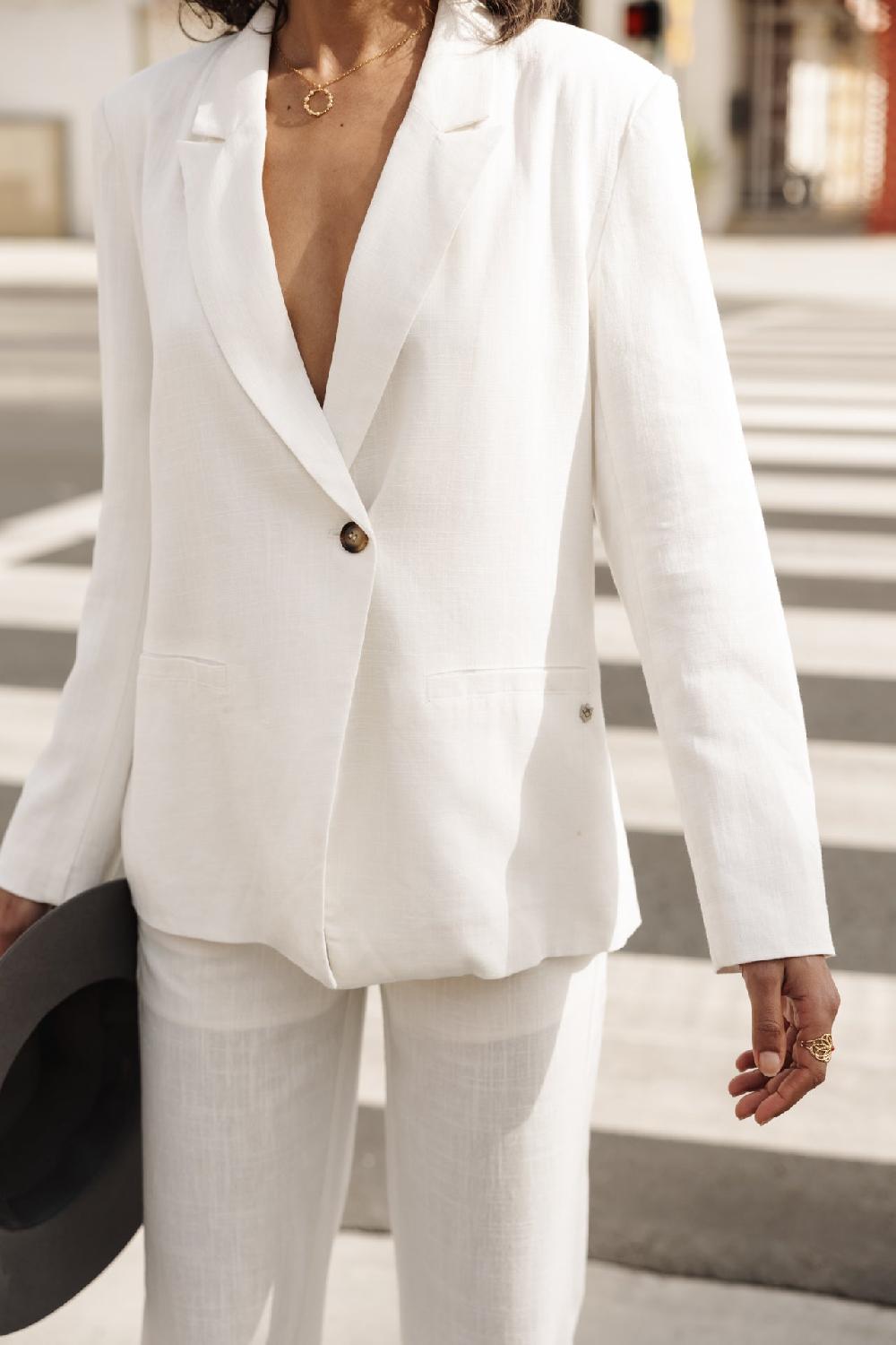 Freeman T. Porter Bernie Plain Linen Blazer Droit En Lin Femme Bright White