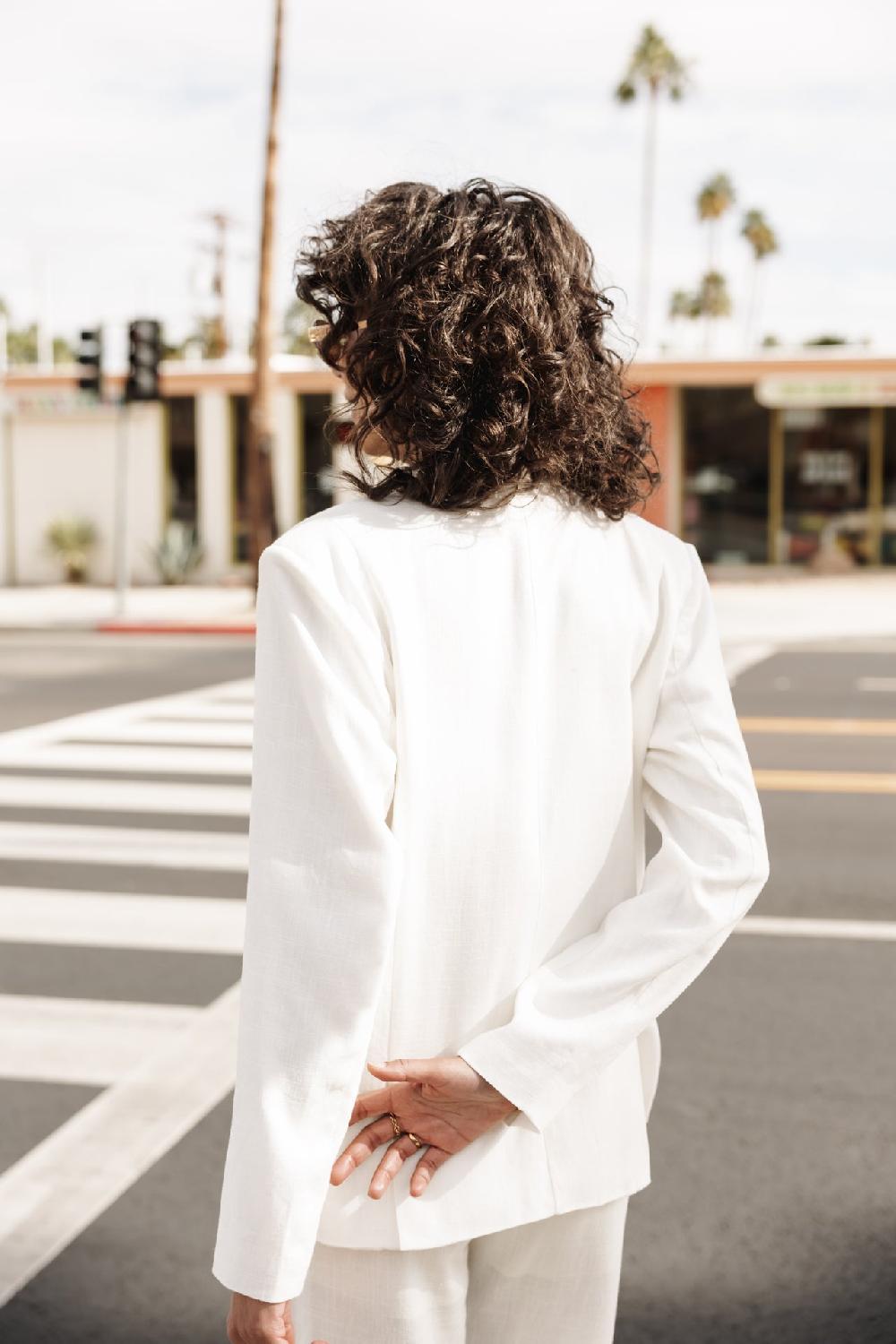 Freeman T. Porter Bernie Plain Linen Blazer Droit En Lin Femme Bright White